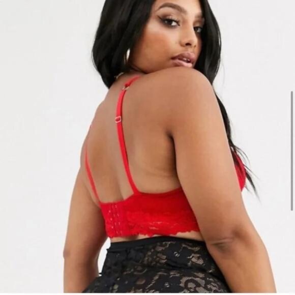 Savage x Fenty Red Dotted Lace Mesh Triangle Bralette - Picture 3 of 9